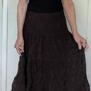 INC silk fully lined. three-tiered, maxi skirt in chocolate brown